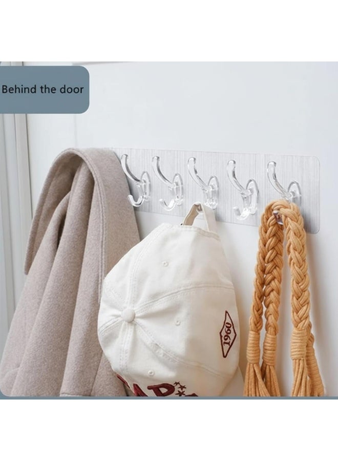 2Pcs 6-Hook Adhesive Wall Hanger Multi-Purpose – Strong No-Drill Wall Hooks for Towels, Clothes, Keys & Kitchen Tools – Waterproof, Reusable, Damage-Free Installation – Space-Saving Organizer for Bathroom, Kitchen & Room-Transparent - Image 5